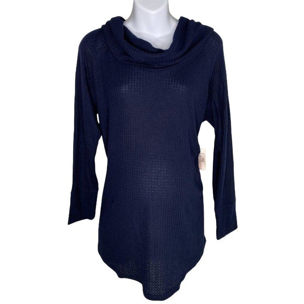Jessica Simpson Maternity Cowl-Neck Thermal Top Women's XL Navy Blue Soft Cozy